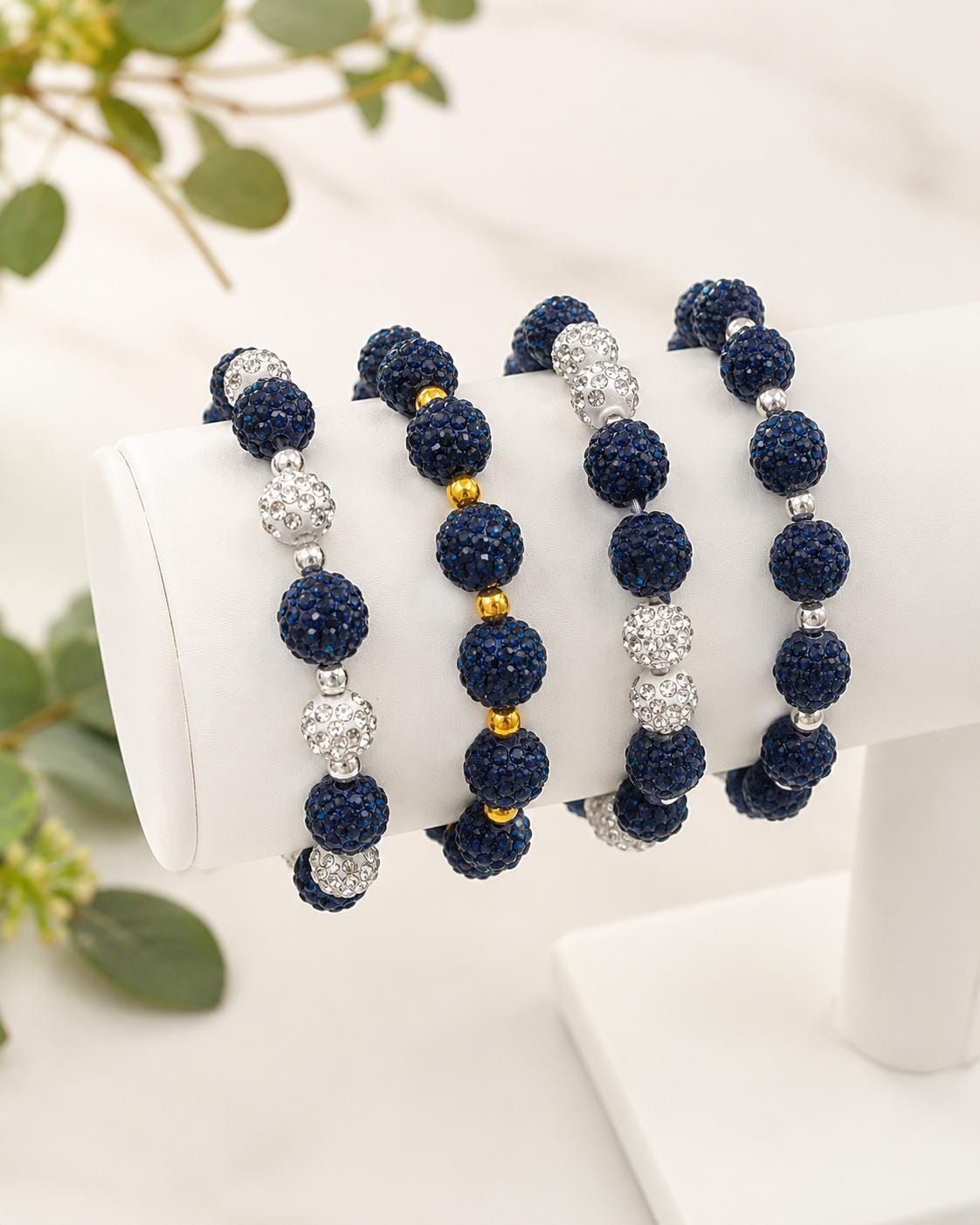 Navy Rhinestone Beaded Bracelets