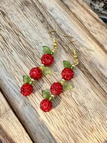 Stacked Fruit Earrings, Apple Pear Plum Earrings, Rhinestone Bead Dangles, Orchard Jewelry, Fall Teacher Gift