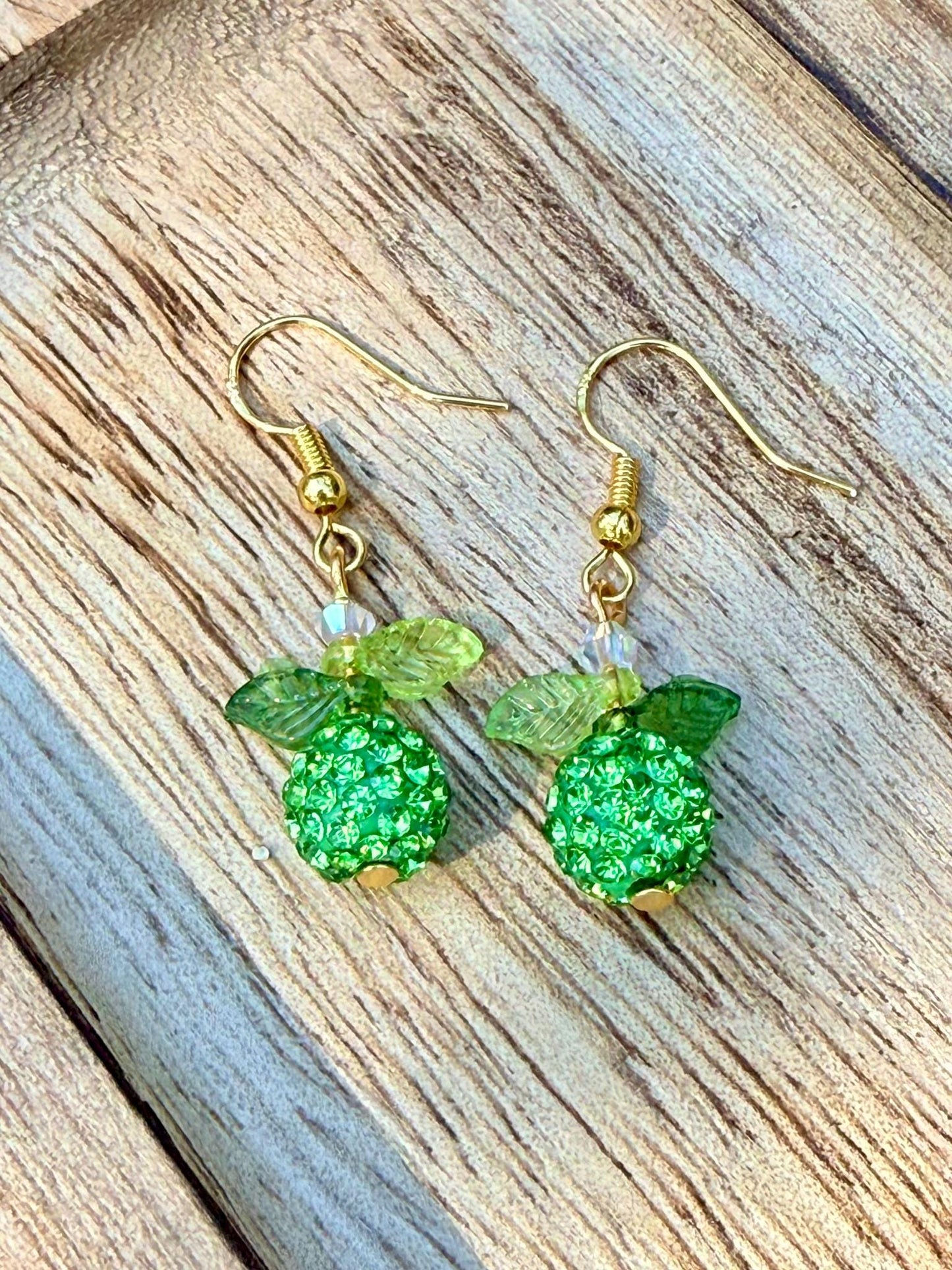 Apple Rhinestone Earrings, Fruit Dangle Earrings, Orchard Jewelry Gift, Fall Teacher Earrings, Handmade Apple Earrings