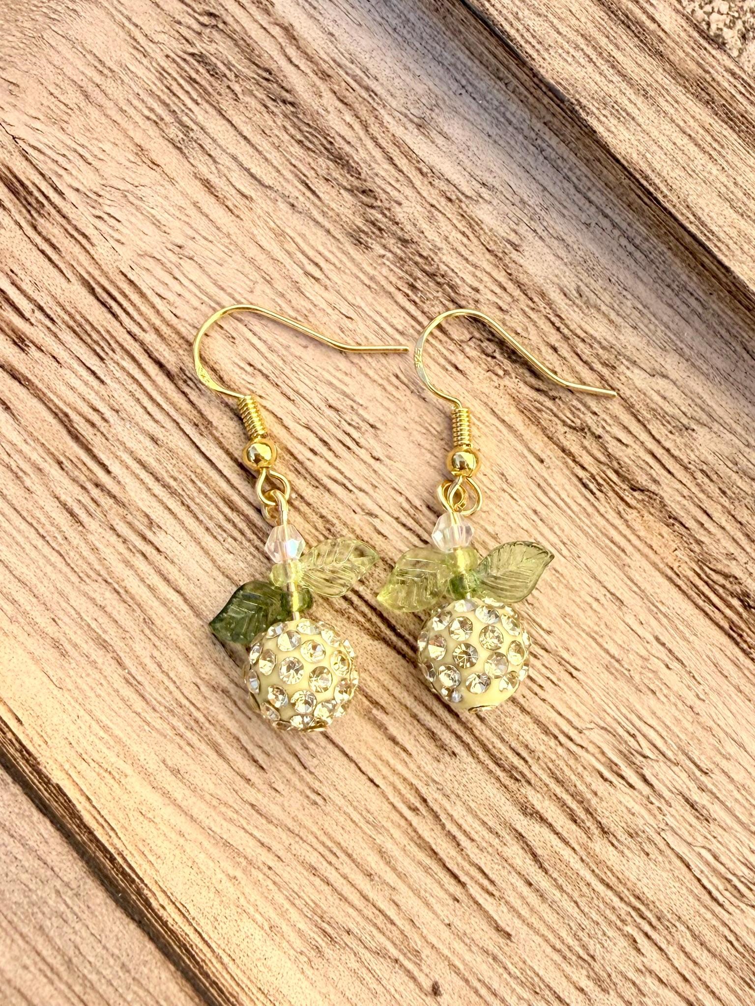 Apple Rhinestone Earrings, Fruit Dangle Earrings, Orchard Jewelry Gift, Fall Teacher Earrings, Handmade Apple Earrings