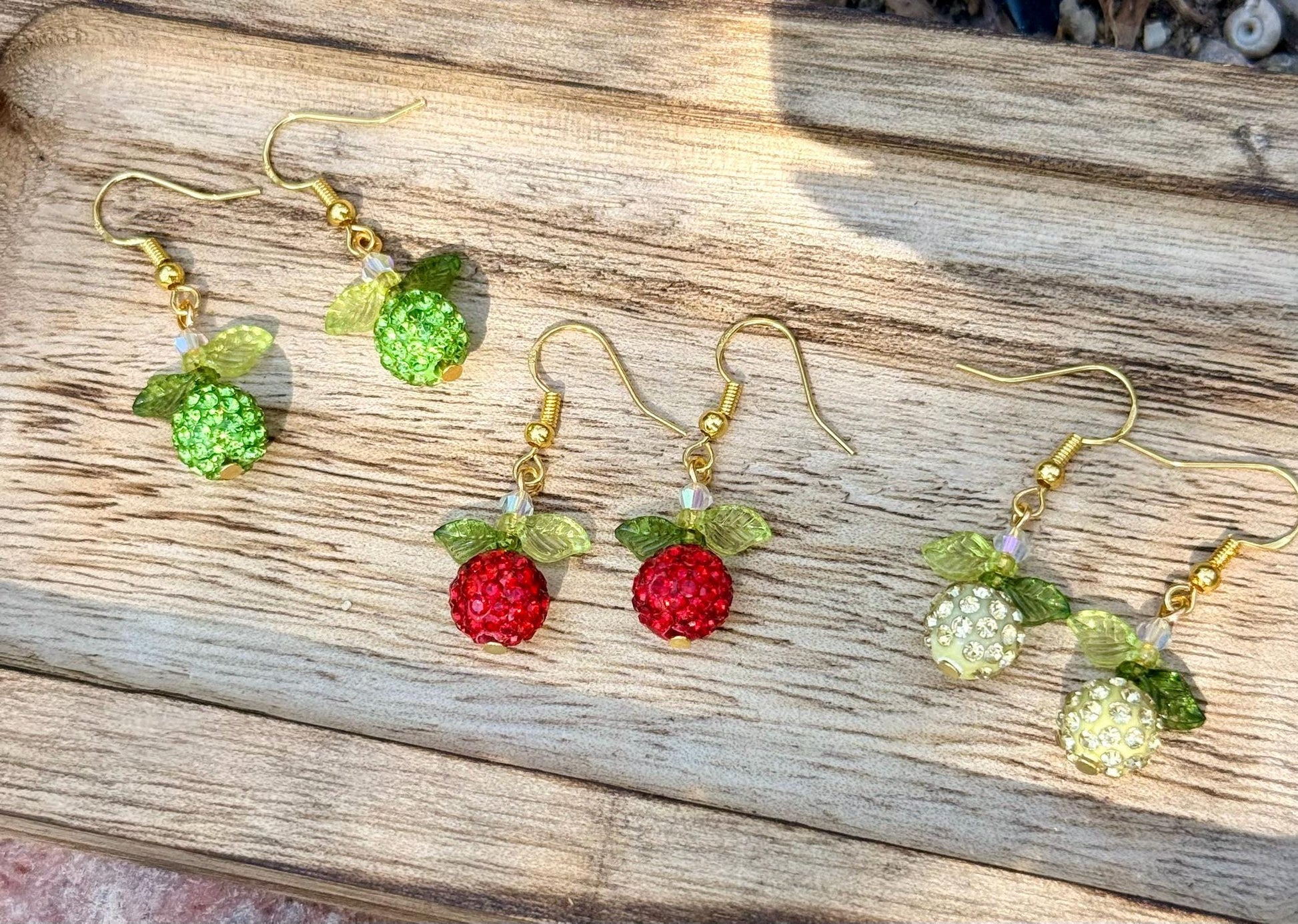 Apple Rhinestone Earrings, Fruit Dangle Earrings, Orchard Jewelry Gift, Fall Teacher Earrings, Handmade Apple Earrings