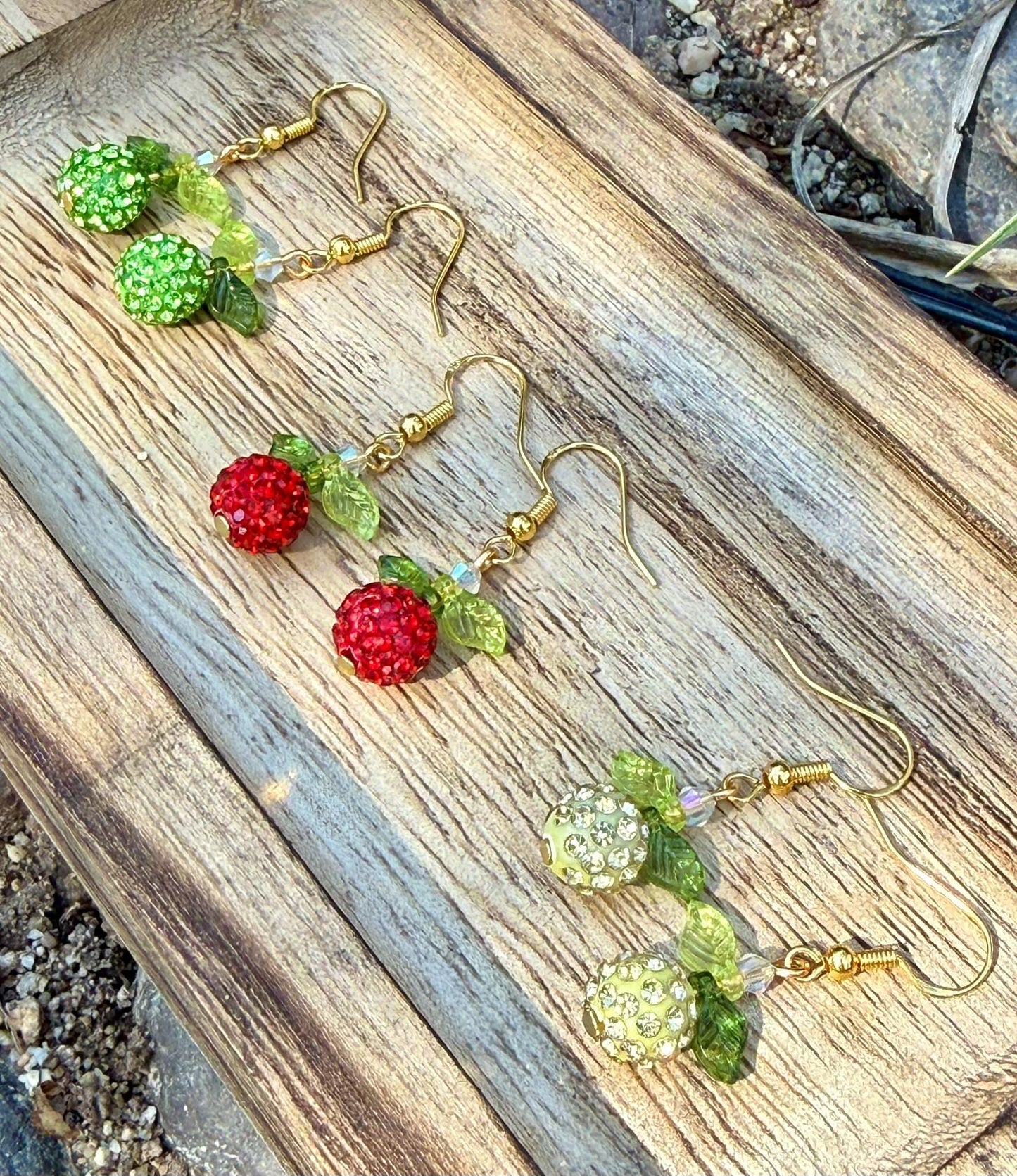 Apple Rhinestone Earrings, Fruit Dangle Earrings, Orchard Jewelry Gift, Fall Teacher Earrings, Handmade Apple Earrings