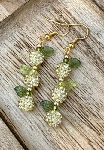 Stacked Fruit Earrings, Apple Pear Plum Earrings, Rhinestone Bead Dangles, Orchard Jewelry, Fall Teacher Gift