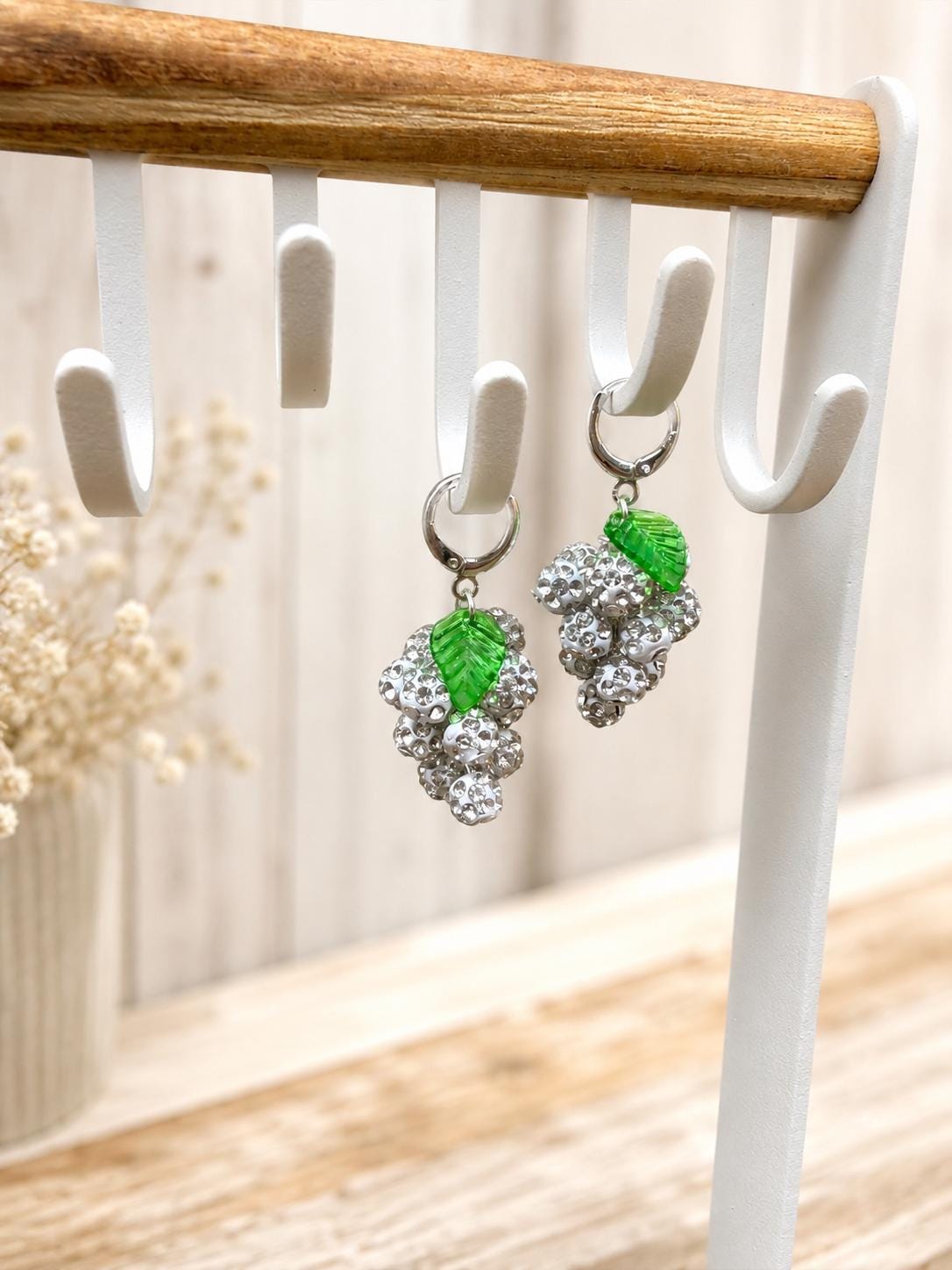 Grape Cluster Rhinestone Earrings, Colorful Fruit Dangles, Gold or Silver Finish