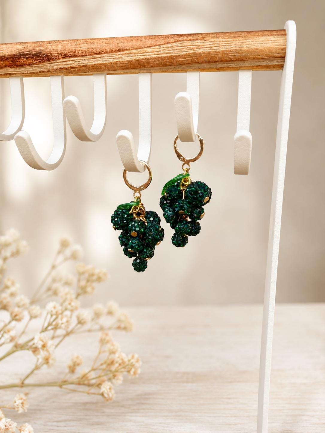 Grape Cluster Rhinestone Earrings, Colorful Fruit Dangles, Gold or Silver Finish