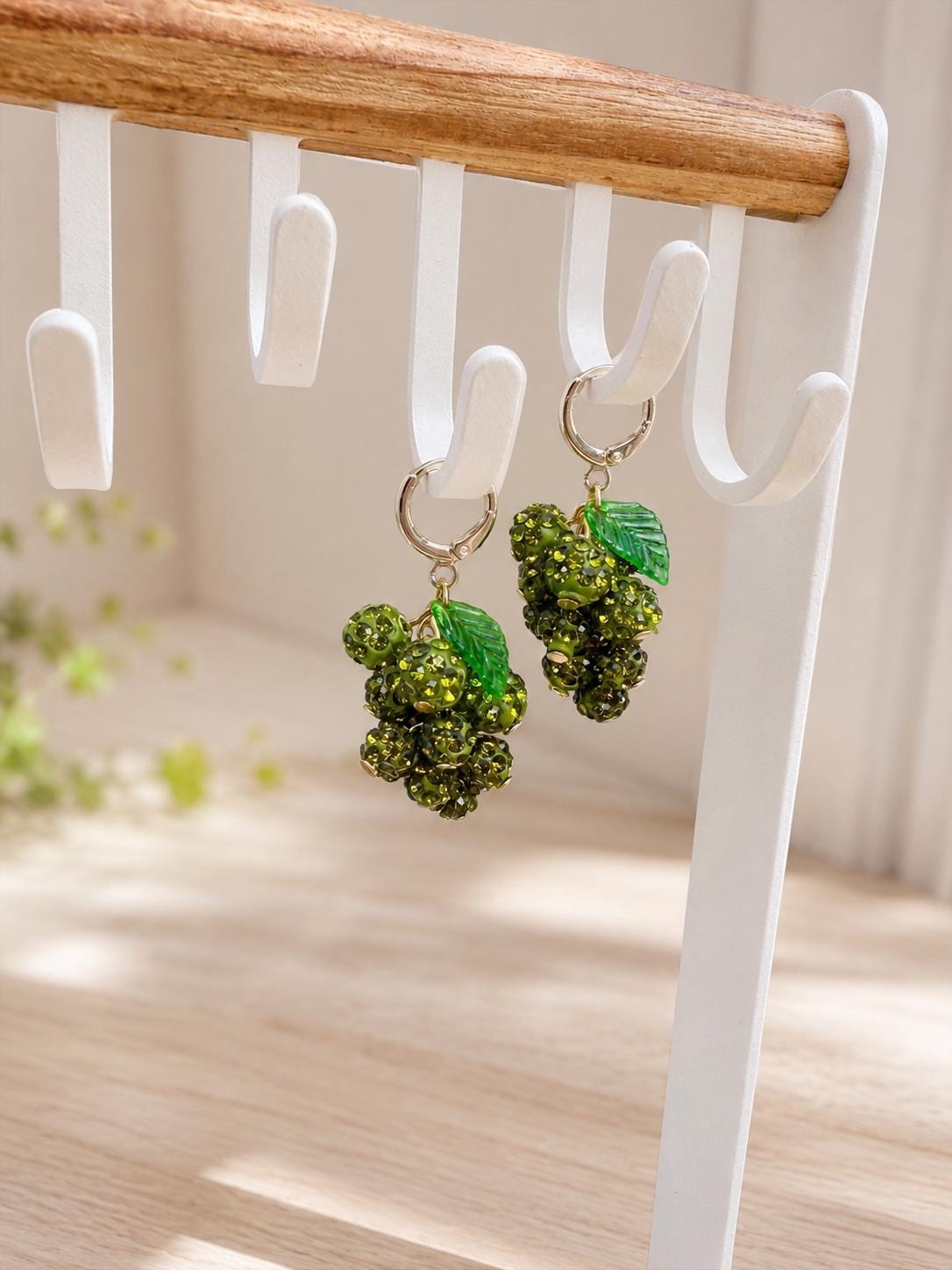 Grape Cluster Rhinestone Earrings, Colorful Fruit Dangles, Gold or Silver Finish