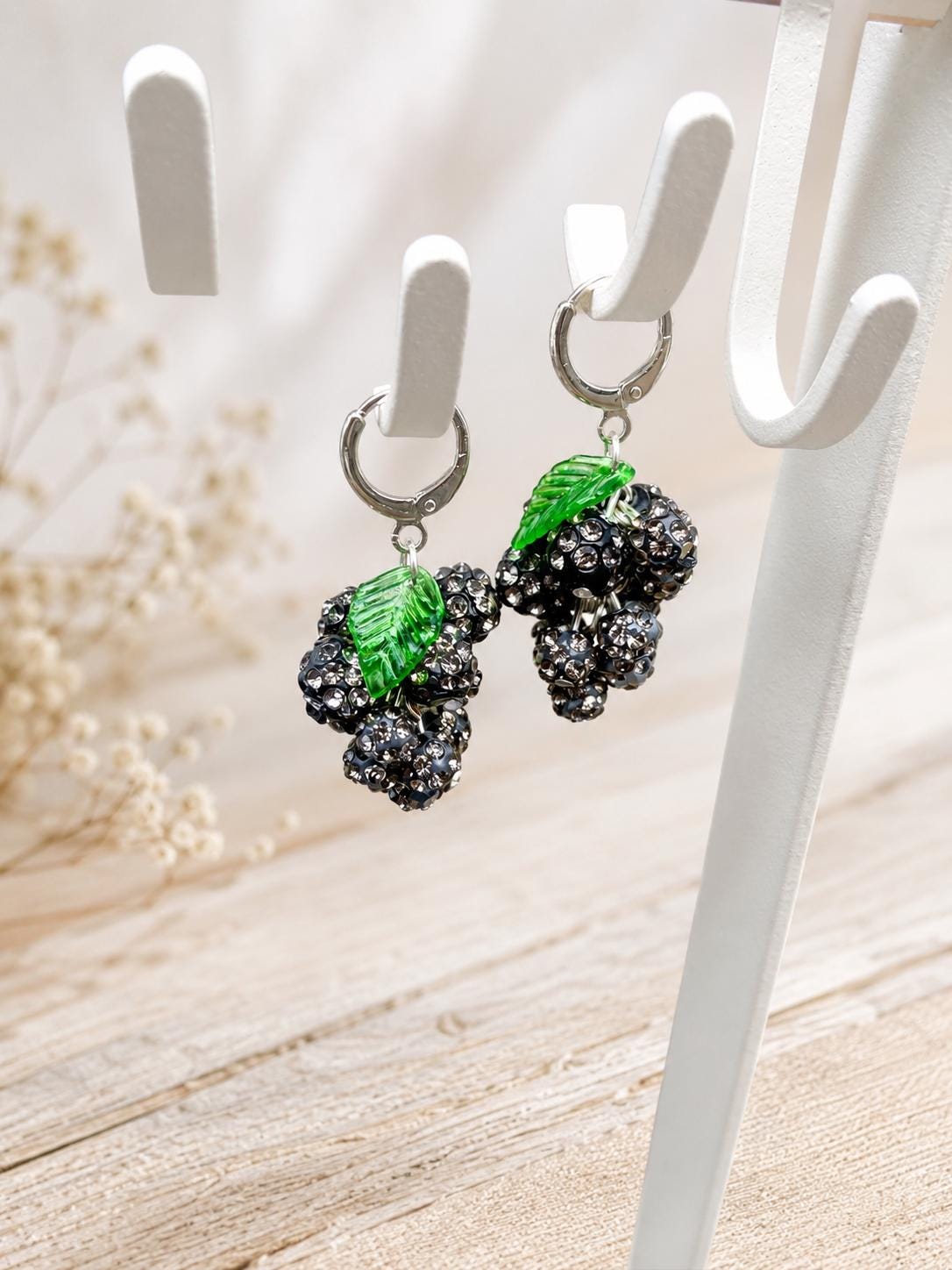 Grape Cluster Rhinestone Earrings, Colorful Fruit Dangles, Gold or Silver Finish