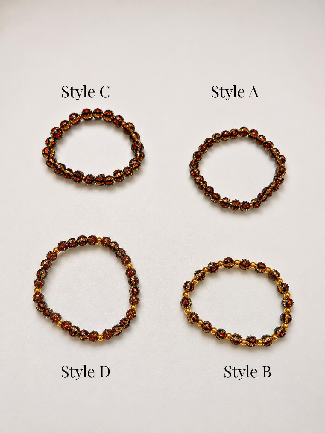 Rhinestone Leopard Print Bracelet, Dainty Clay Bead Stretch Bracelet, Brown Gold Stackable Jewelry