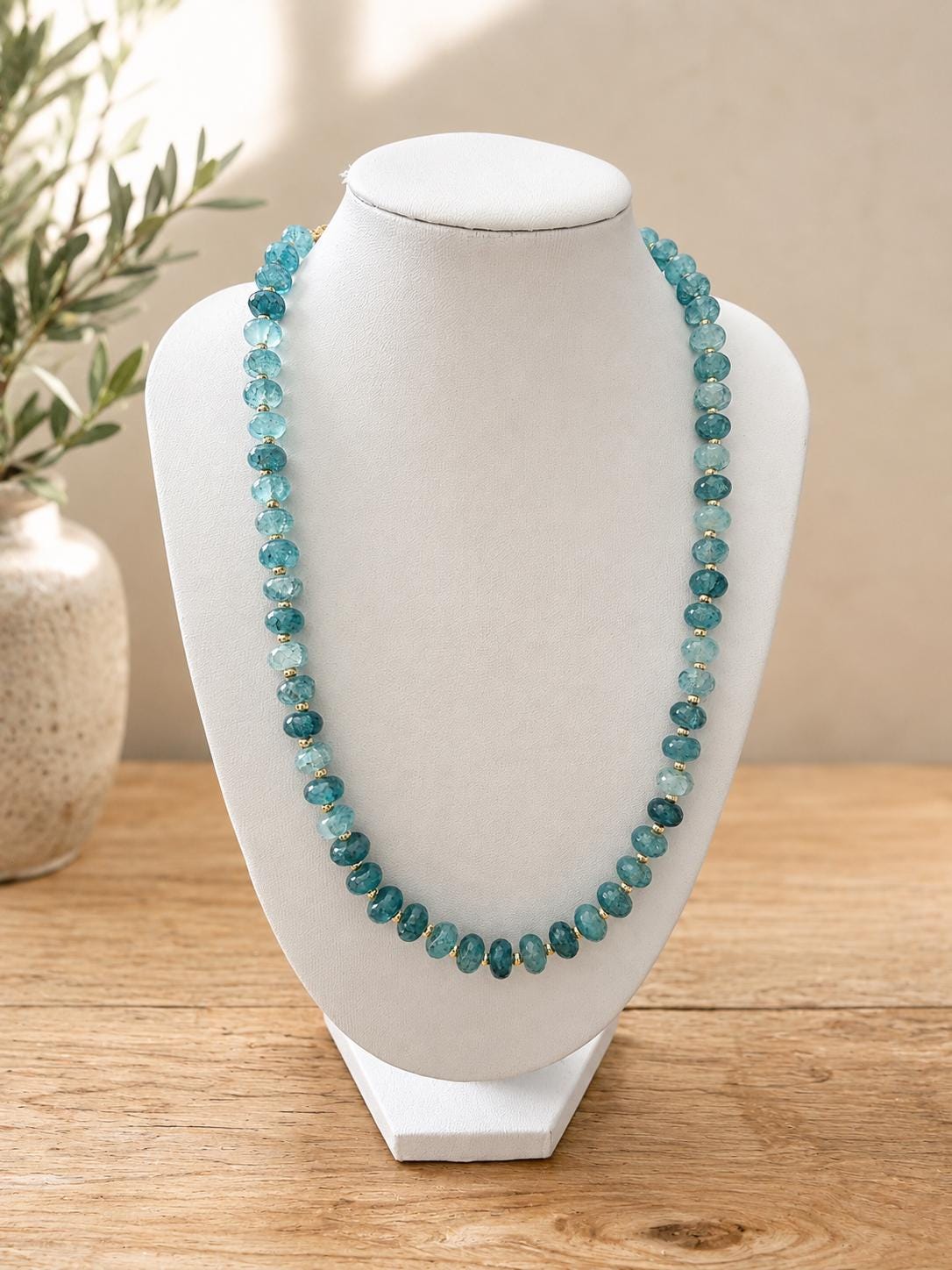 Blue Natural Stone Beaded Necklace, Ocean Inspired with Gold and Freshwater Pearl Option