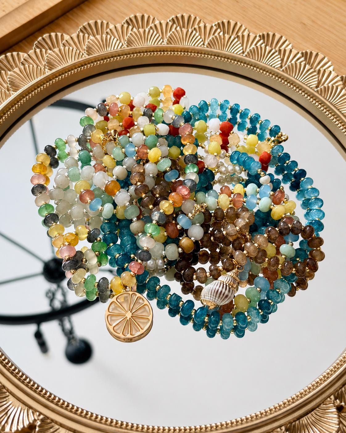 Blue Natural Stone Beaded Necklace, Ocean Inspired with Gold and Freshwater Pearl Option