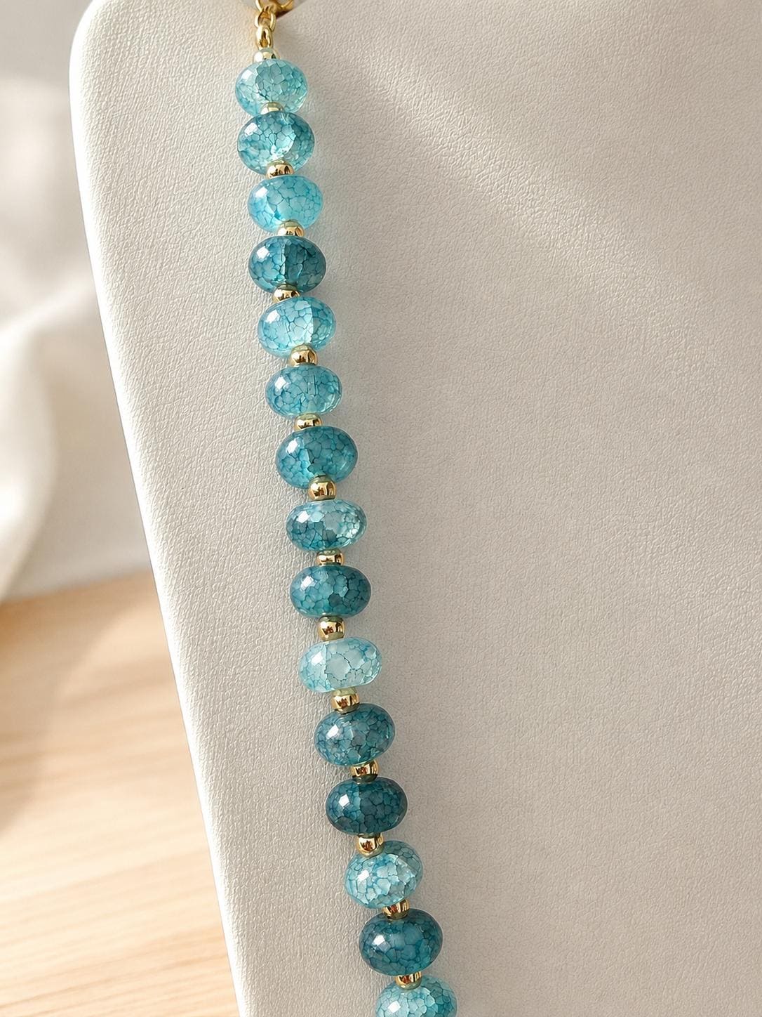 Blue Natural Stone Beaded Necklace, Ocean Inspired with Gold and Freshwater Pearl Option