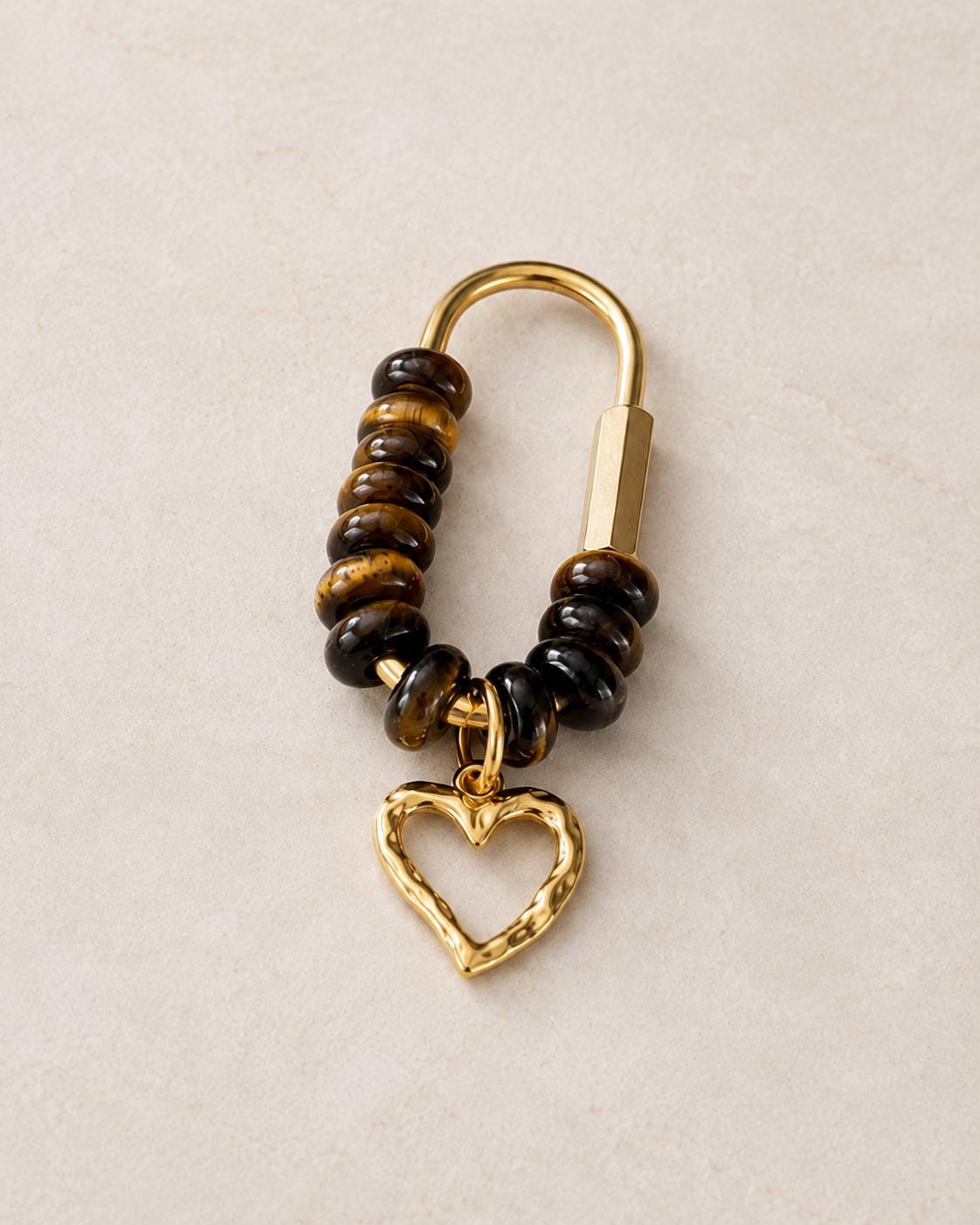 Tiger Eye Mixed Agate Bag Charm Keychain, Brown Natural Stone Purse Charm, 18k Gold Initial Charms, Beaded Carabiner, Boho Accessory