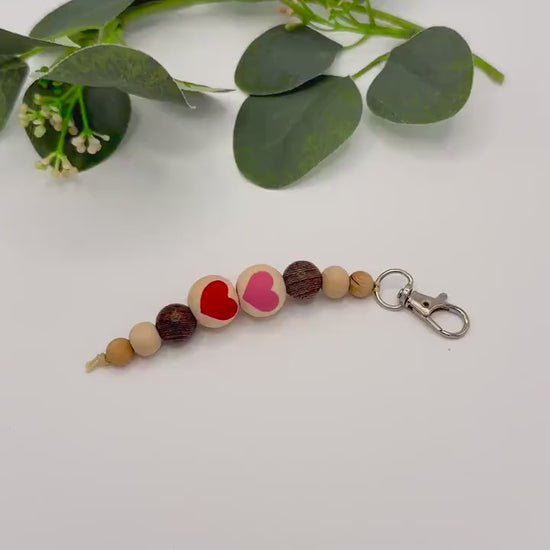 Wooden Heart Beaded Keychains