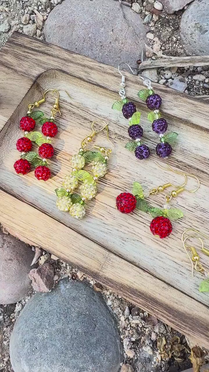Apple Rhinestone Earrings, Fruit Dangle Earrings, Orchard Jewelry Gift, Fall Teacher Earrings, Handmade Apple Earrings
