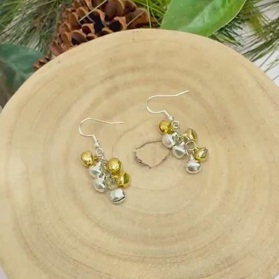 Festive Flair: Gold & Silver Jingle Bell Earrings