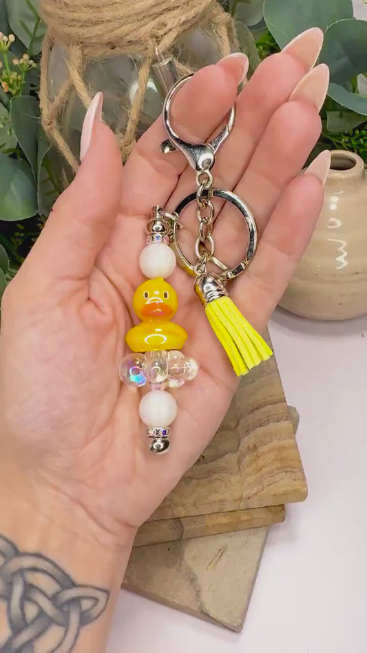 Handmade Rubber Duck Keychain: Acrylic Beads, Tassel Bag Charm