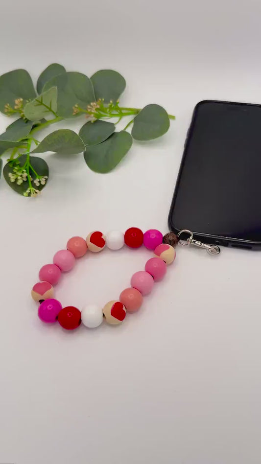 Love in Hand: Wooden Heart Wristlet Charm for Everyday Use - Stretchy & Non-Stretchy!