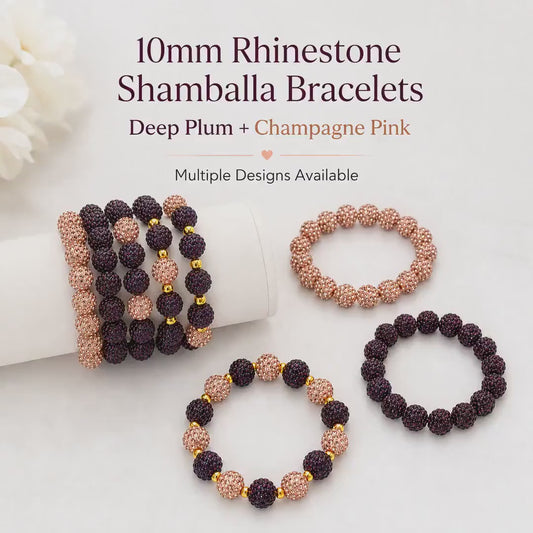 Deep Plum Champagne Pink Rhinestone Shamballa Bracelet, 10mm Sparkle Bead Stretch Bracelet, Gold Spacer Bracelet, Choose Your Style