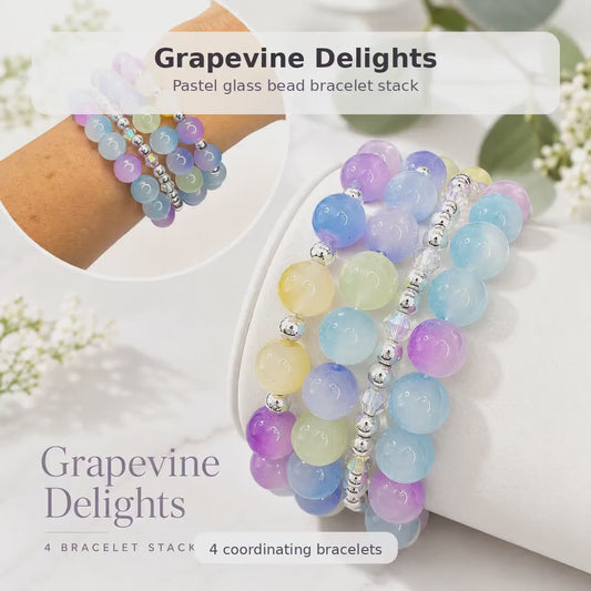 Purple Blue Glass Bead Bracelet Set, Stackable Stretch Bracelets, Handmade Grape Jewelry Gift for Women