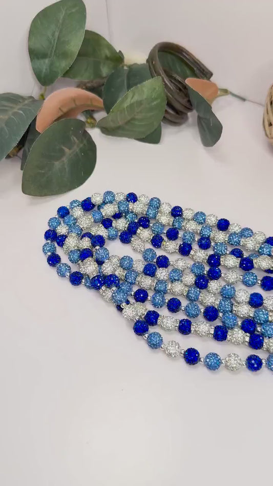 Blue Shamballa Beaded Necklace, Sparkly Rhinestone Stretch Necklace, No Clasp Winter Jewelry Gift