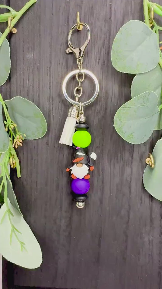 Halloween Gnome Keychain: USA Handmade Silicone Bead Keyring