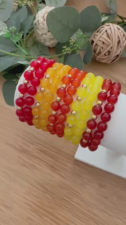Autumn Glass Beaded Bracelet: 14k Gold-Filled Spacers, Handmade in USA - Stretchy, No Clasp Design