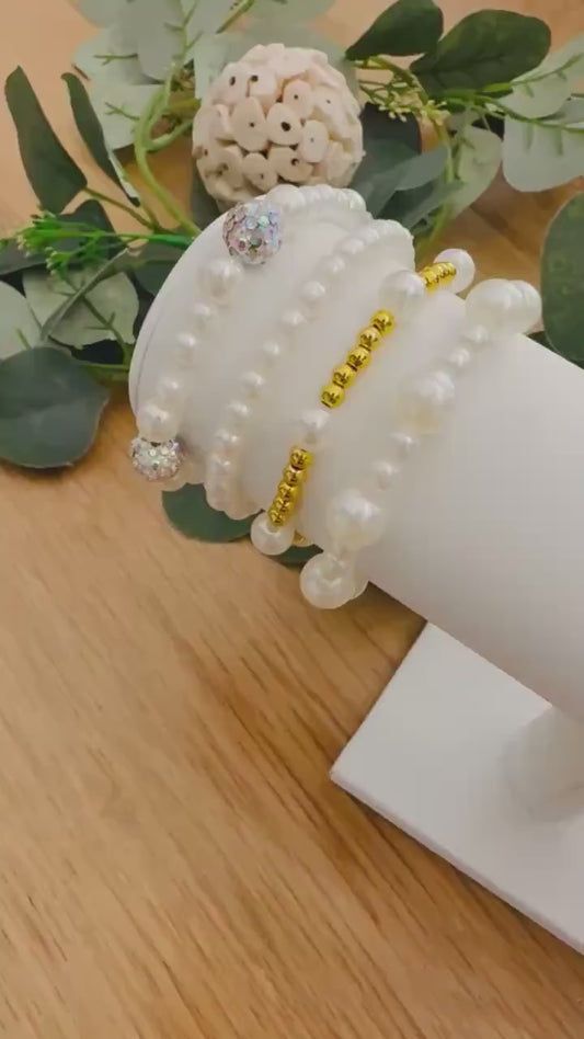 Stack Filler Bracelets for Sets - Mix and Match - Pearl - Gold - Rhinestone - Stretchy, No Clasp Design