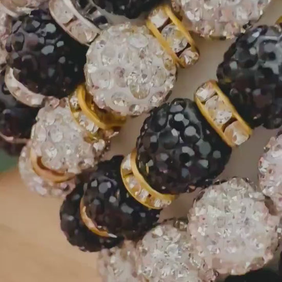 Handmade Rhinestone Shamballa Bracelet: Gold & Silver 10mm Bead