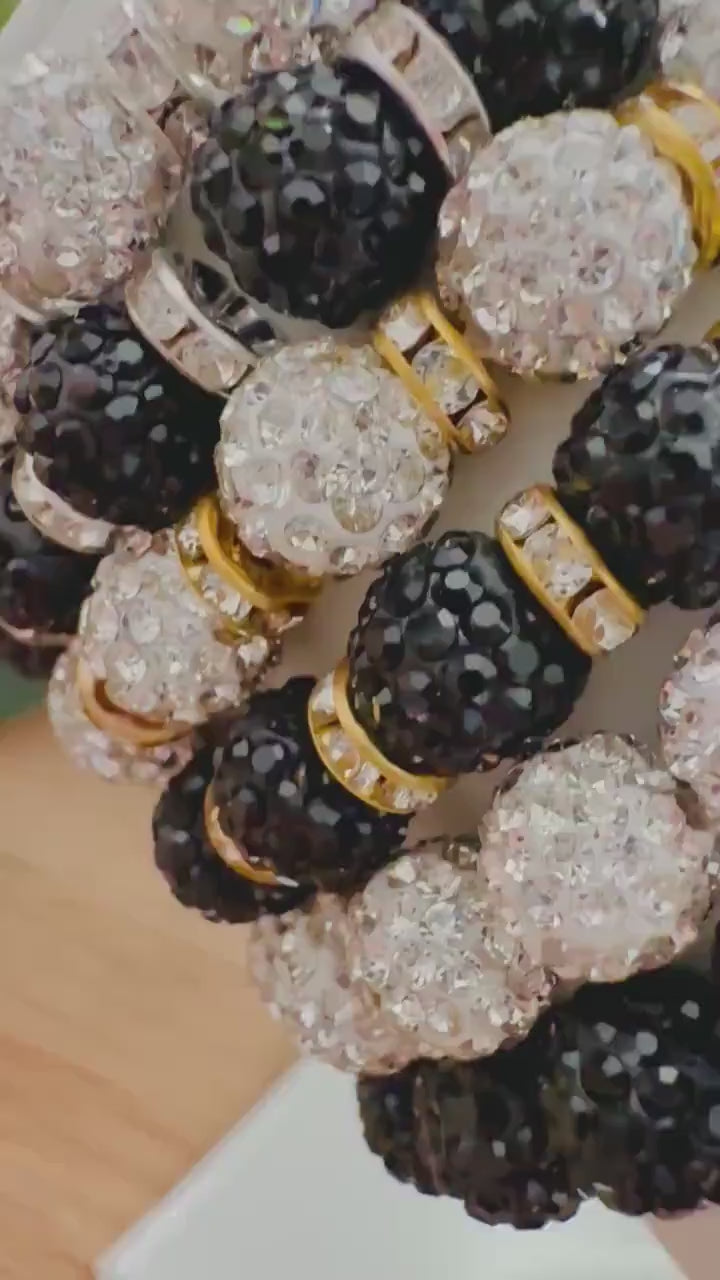 Handmade Rhinestone Shamballa Bracelet: Gold & Silver 10mm Bead