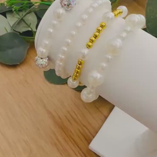 Stack Filler Bracelets for Sets- Pearl - Gold - Rhinestone