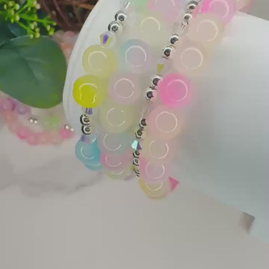 Cotton Candy Dreams - Glass Bead Bracelet Stack - Multi Color & Design - Coordinating Set - Stretchy, No Clasp Design