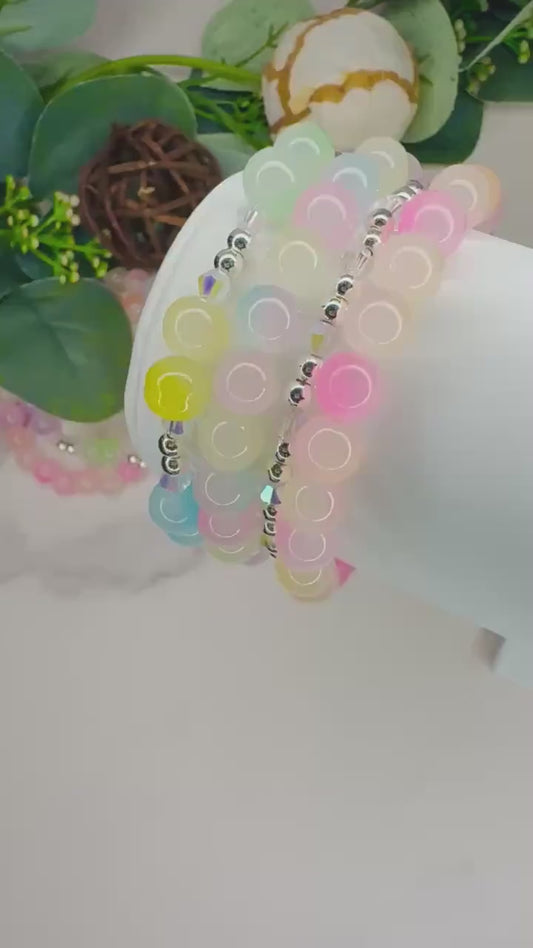 Cotton Candy Dreams - Glass Bead Bracelet Stack - Multi Color & Design - Coordinating Set - Stretchy, No Clasp Design