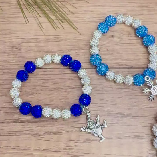 Winter Magic: Snowflake & Snowman Shamballa Bracelet - Stretchy, No Clasp Design