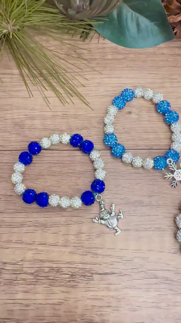 Winter Magic: Snowflake & Snowman Shamballa Bracelet - Stretchy, No Clasp Design