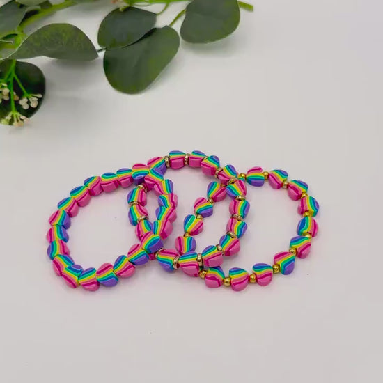 Rainbow Heart Clay Beaded Bracelet