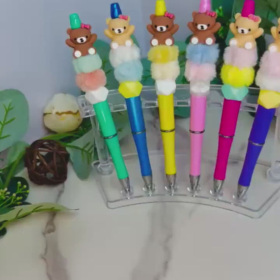 Fuzzy Bear Beaded Pen: Handmade Novelty Writing Pen