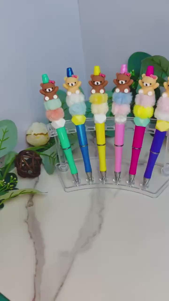 Fuzzy Bear Beaded Pen: Handmade Novelty Writing Pen