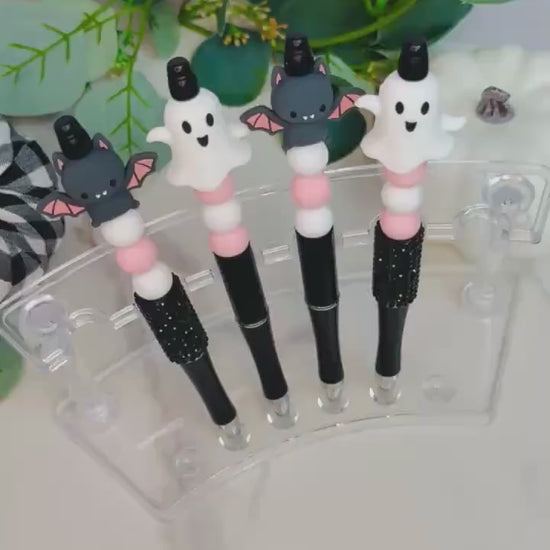 Halloween Beaded Pen, Ghost or Bat Pen, Spooky Cute Silicone Bead Writing Pen, Teacher Gift