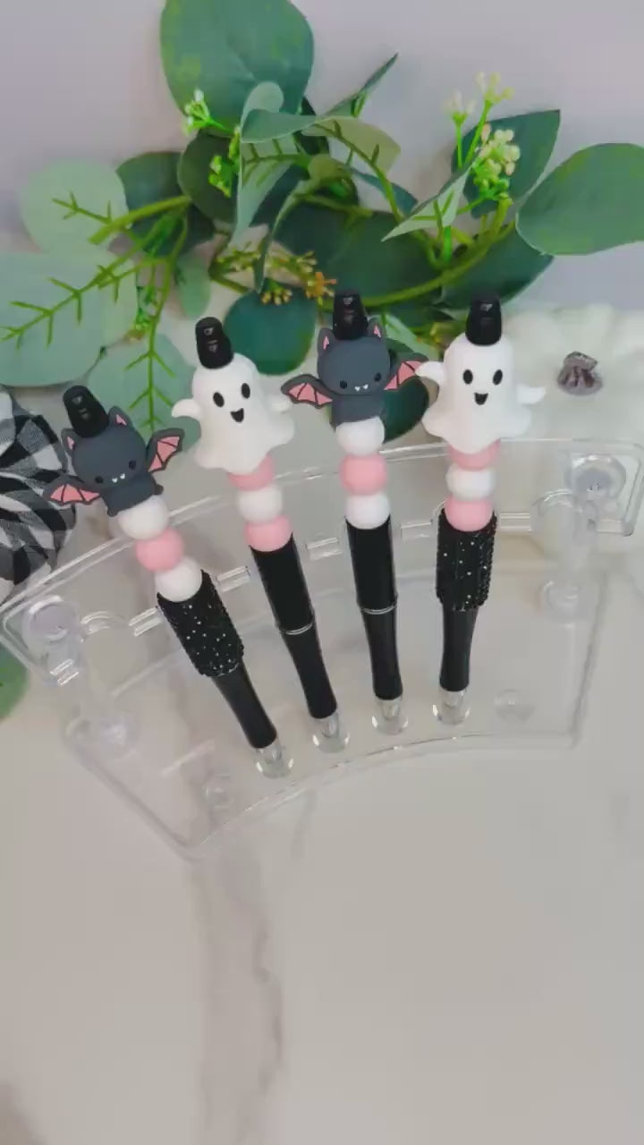 Halloween Beaded Pen, Ghost or Bat Pen, Spooky Cute Silicone Bead Writing Pen, Teacher Gift