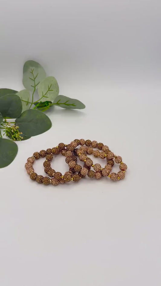 Chocolate Champagne Shamballa Bracelet, Sparkly Rhinestone Beaded Bracelet, Stretchy No Clasp Jewelry, Gift for Her