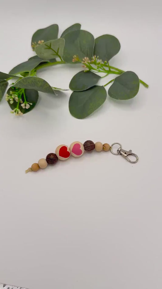 Charming Wooden Heart Beaded Keychains in Bright Colors