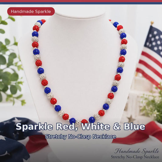 Red White Blue Rhinestone Bracelet, Sparkle Patriotic 4th of July Jewelry, USA Pride Crystal Bead Stack, Festive Summer Holiday Gift