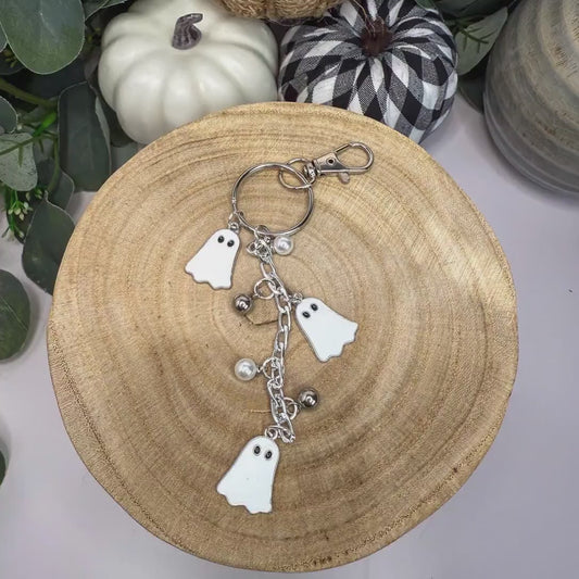 Pink, Black, White Ghost Keychains- Dainty Silver- Key- Bag- Purse Charms
