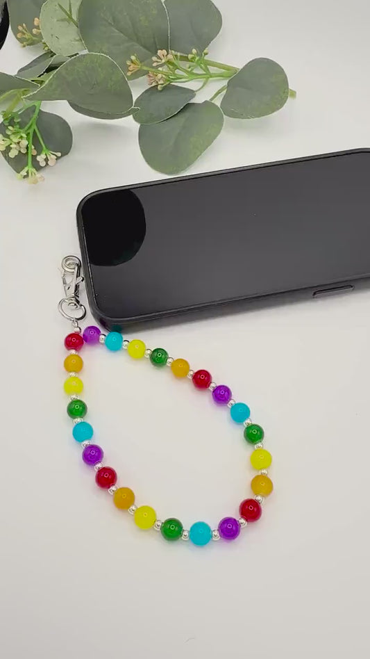 Dazzling Rainbow Phone Straps: Glass Beads & Chic Metallics- Wristlet/Charm