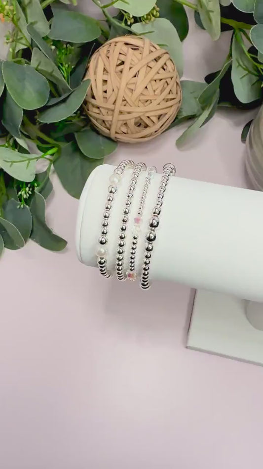 Sterling Silver (925) Filled Stacking Bracelets: Adjustable Sizes - Stretchy, No Clasp Design