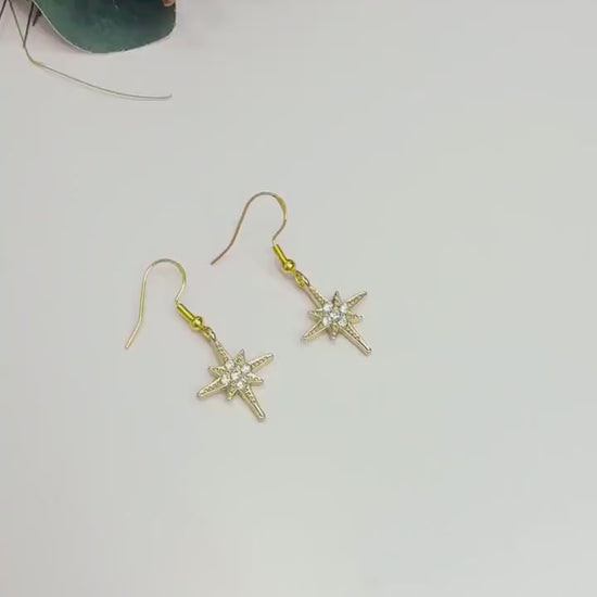 Gold North Star Dangle Earrings
