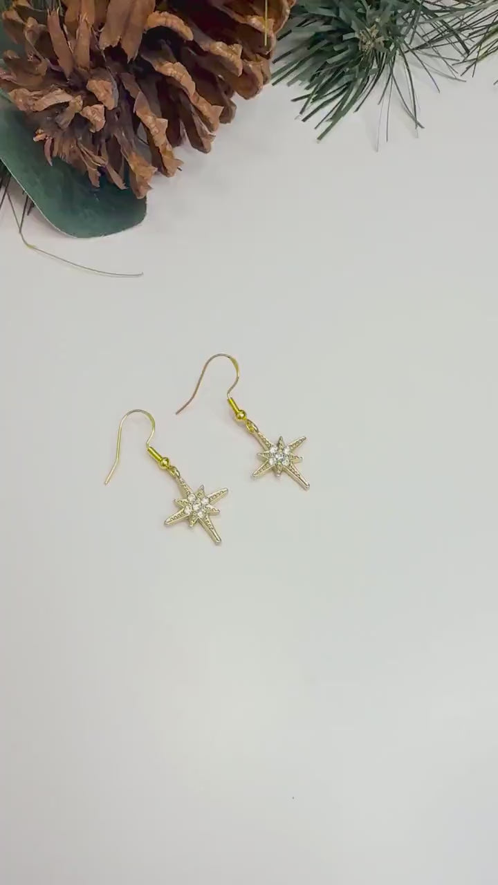 Gold North Star Dangle Earrings