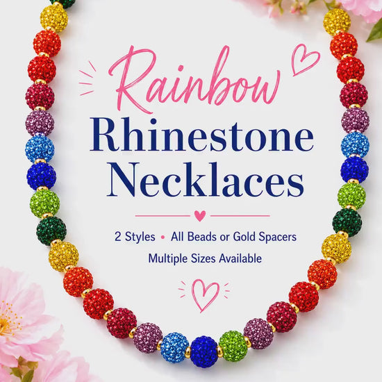 Rainbow Rhinestone Beaded Necklace, Sparkly Colorful Bead Necklace, Gold Spacer or All Bead Style, Handmade Statement Jewelry