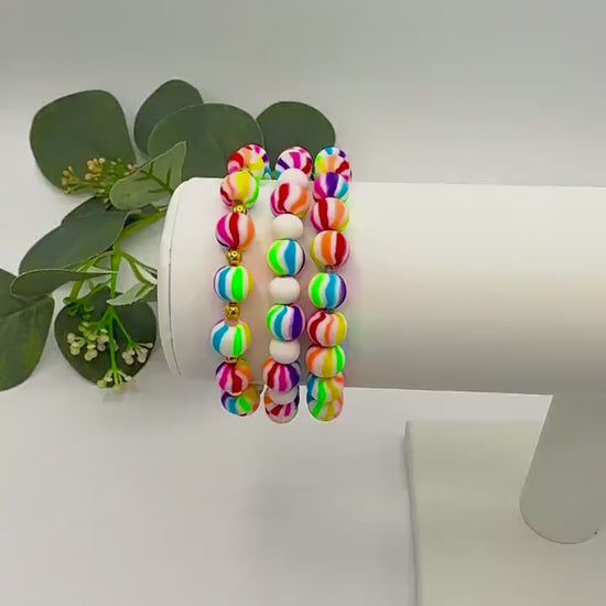 Rainbow Stripe Clay Bracelets in Vibrant Colors!