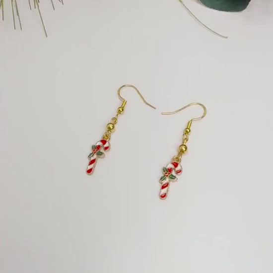 Sweeten Your Look with Gold Candy Cane Charm Earrings